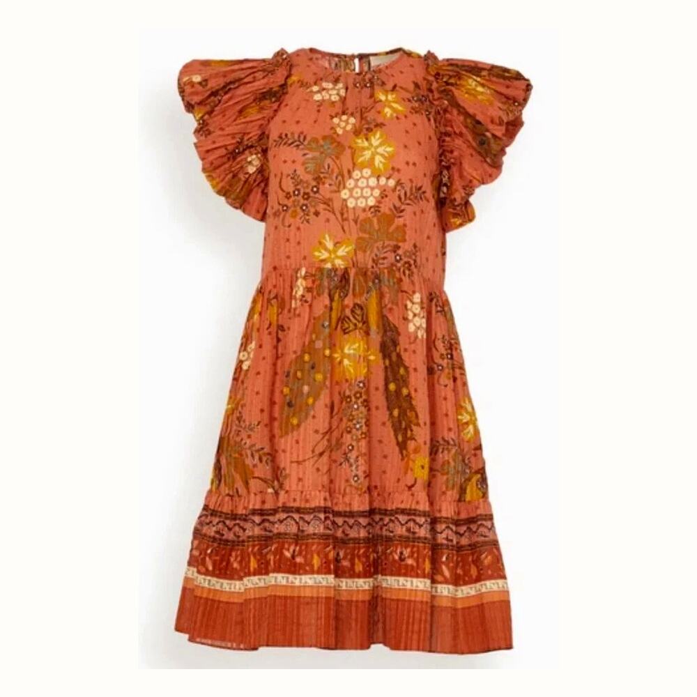 Ulla Johnson Mini Dress Size 2 Cardinal Boho Flutter Sleeve Tiered Pockets EUC